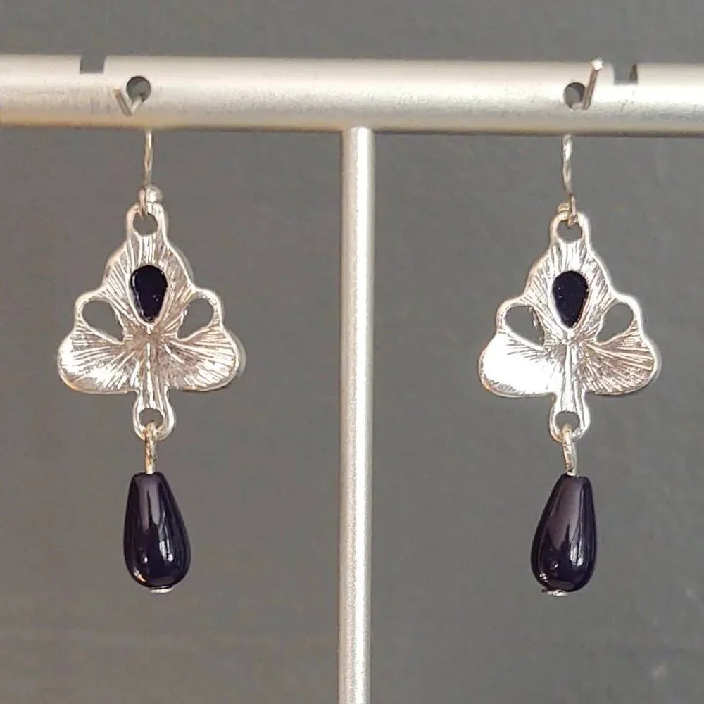 Navy and silver drop earrings with cz accents